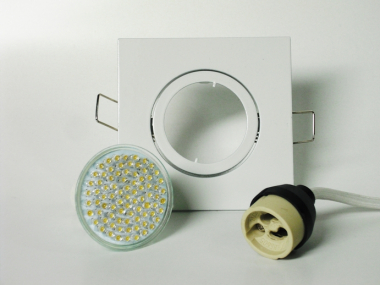 Einbaustrahler Set 80 LED GU10 + Einbaurahmen 4-eckig wei�