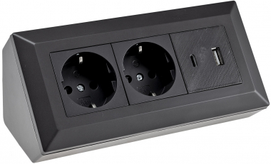 2-fach Steckdosenblock, USB-A+C, schwarz