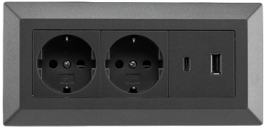 2-fach Steckdosenblock, USB-A+C, anthraz