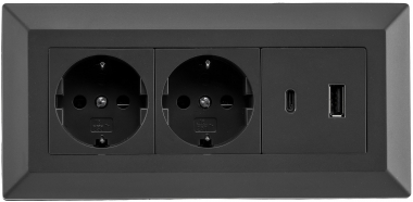 2-fach Steckdosenblock, USB-A+C, schwarz