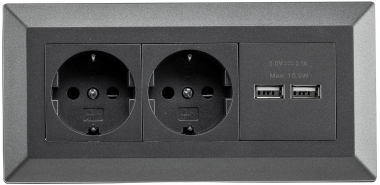 2-fach Steckdosenblock+ 2x USB,anthrazit