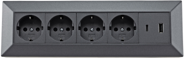 4-fach Steckdosenblock, USB-A+C, anthraz