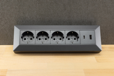 4-fach Steckdosenblock, USB-A+C, anthraz
