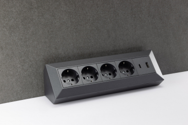 4-fach Steckdosenblock, USB-A+C, anthraz