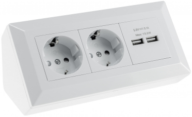 2-fach Steckdosenblock + 2x USB, wei�