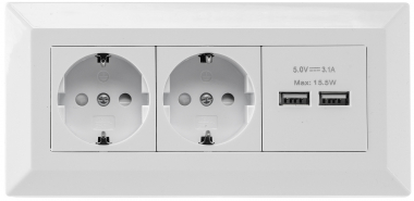 2-fach Steckdosenblock + 2x USB, wei�