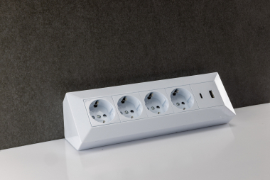 4-fach Steckdosenblock, USB-A+C, wei�