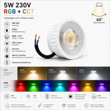 LED Modul 5 Watt Keramik mit Fernbedienung RGB+CCT 230V