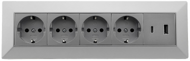 4-fach Steckdosenblock, USB-A+C, silber