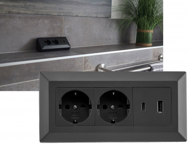 2-fach Steckdosenblock, USB-A+C, schwarz