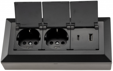 2-fach Steckdosenblock, USB-A+C, schwarz