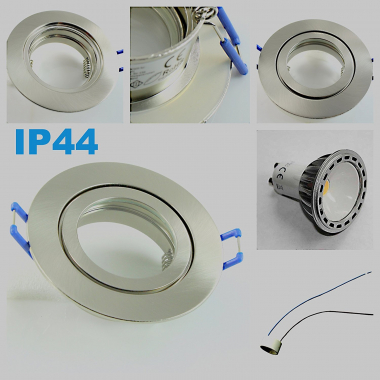LED Einbaustrahler Feuchtraum 1x4W COB GU10 + Einbaurahmen IP44 Gebrstet Rund Klickverschluss