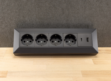 4-fach Steckdosenblock, USB-A+C, schwarz