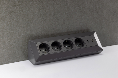 4-fach Steckdosenblock, USB-A+C, schwarz