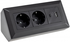 2-fach Steckdosenblock, USB-A+C, schwarz