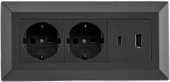 2-fach Steckdosenblock, USB-A+C, schwarz