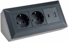 2-fach Steckdosenblock, USB-A+C, anthraz