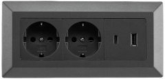 2-fach Steckdosenblock, USB-A+C, anthraz