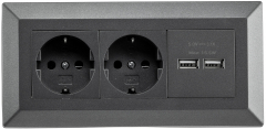 2-fach Steckdosenblock+ 2x USB,anthrazit