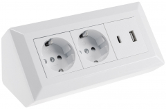 2-fach Steckdosenblock, USB-A+C, wei�