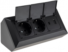 2-fach Steckdosenblock, USB-A+C, schwarz