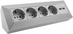 4-fach Steckdosenblock + 2x USB, silber