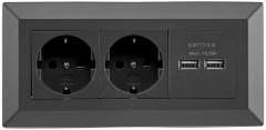 2-fach Steckdosenblock + 2x USB, schwarz