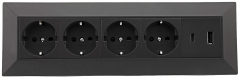 4-fach Steckdosenblock, USB-A+C, schwarz